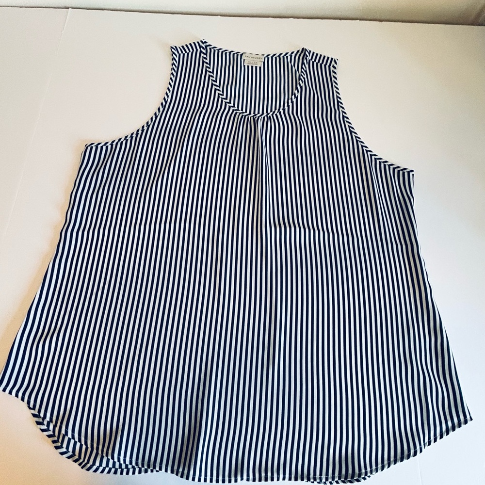 Van Heusen Navy and White Striped Scoop Neck Tank